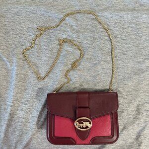 COACH GEORGIE Colorblock Mini Crossbody Pebbled Leather Oxblood/Wine